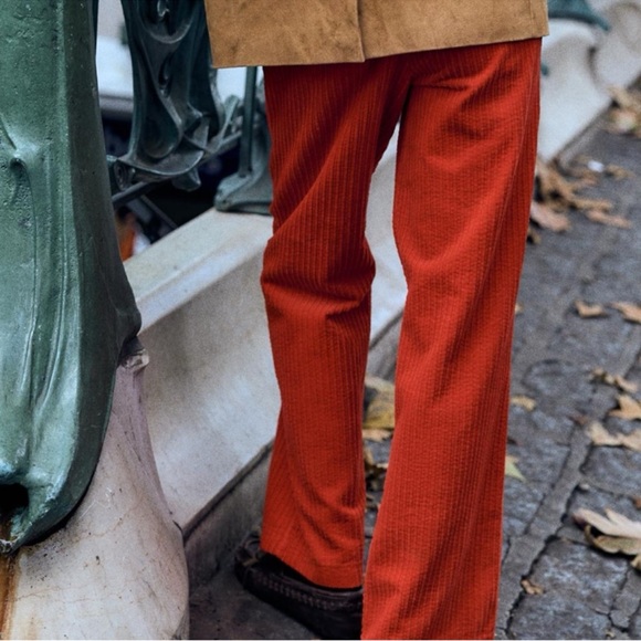 Red Corduroy Women's Wide Leg Pants - Picture 3 of 10